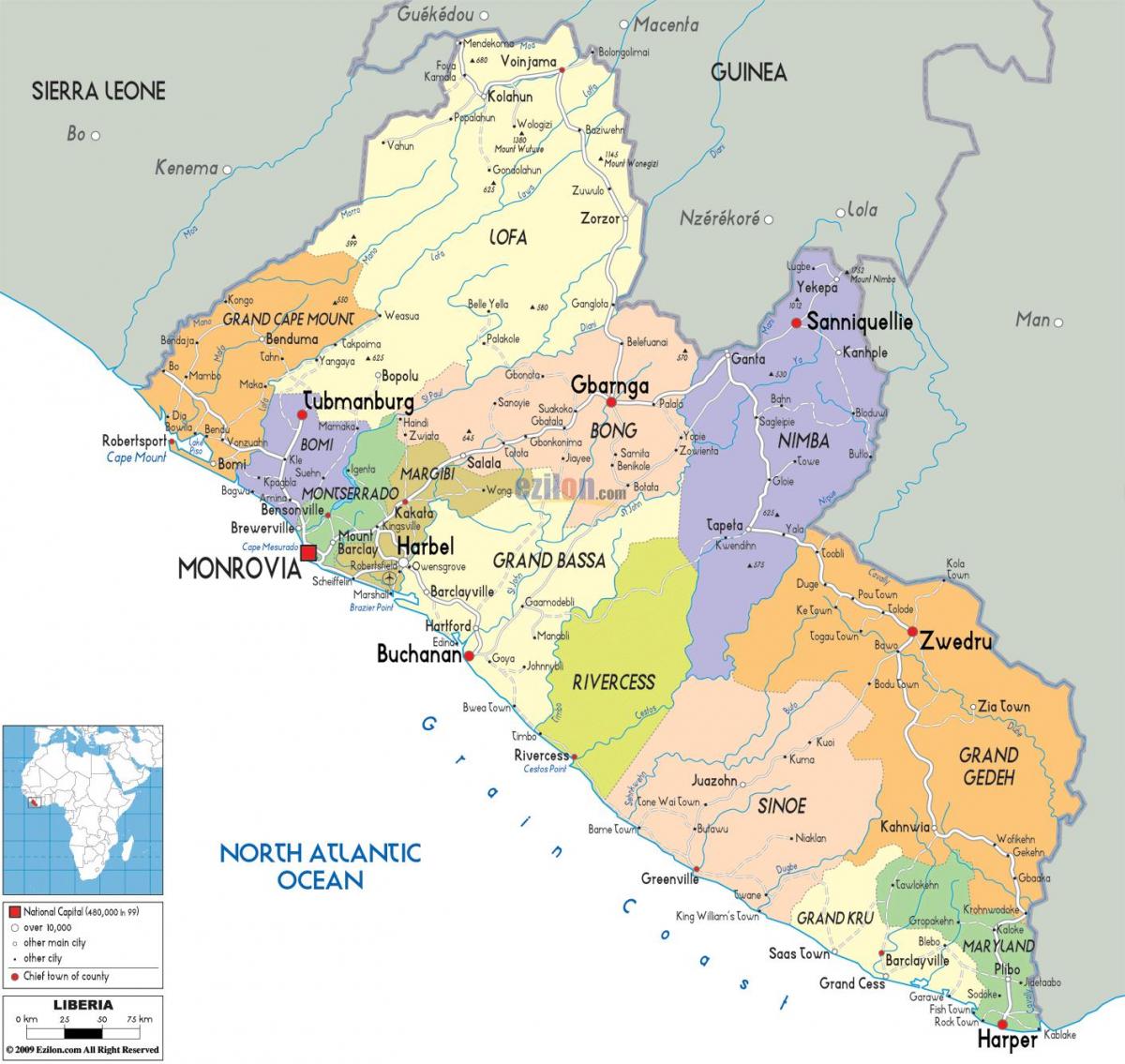 улс төрийн газрын зураг Либери
